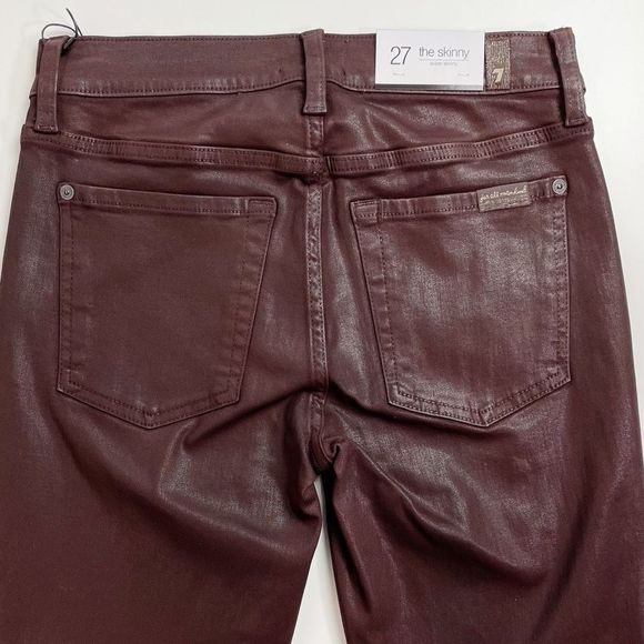 7 For All Mankind The Skinny Studded Coated Jean Coco Brown 27 NWT - Picture 4 of 9